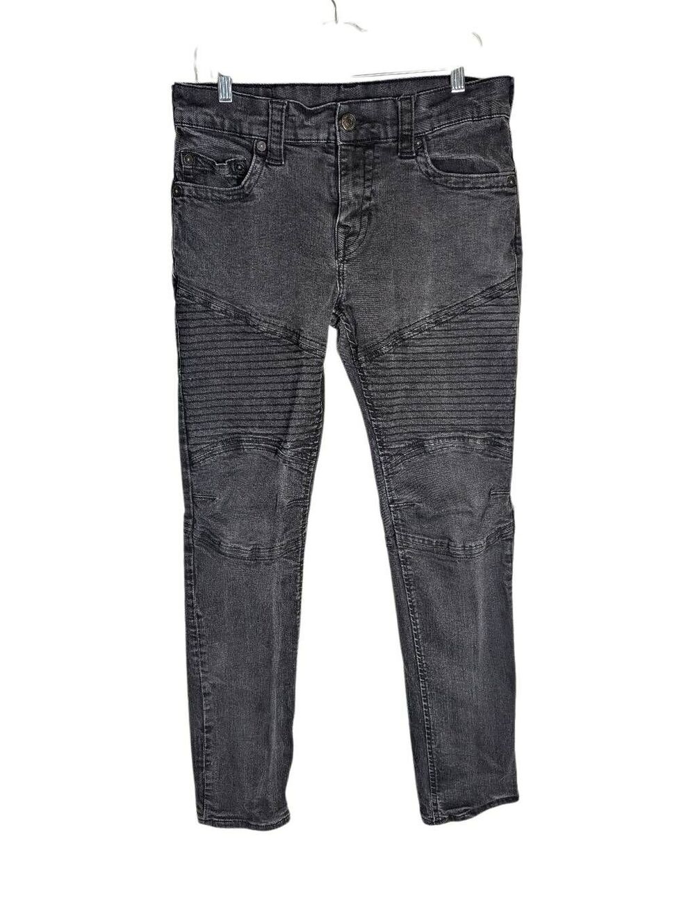 True Religion faded black Geno relaxed slim moto ribbed leg mens jeans 32